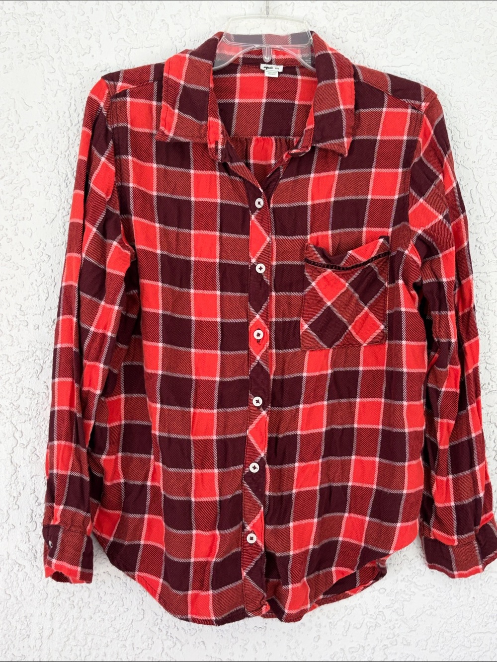 AERIE Red & Burgundy Plaid Button-Up soft Shirt size M